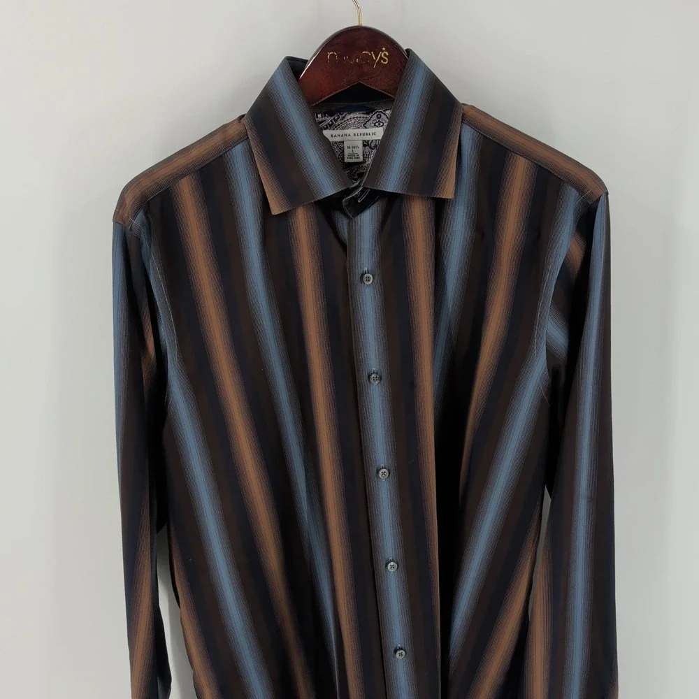 Vtg Banana Republic‎ Striped Long Sleeve Button Up Dress Shirt Multicolor Size L